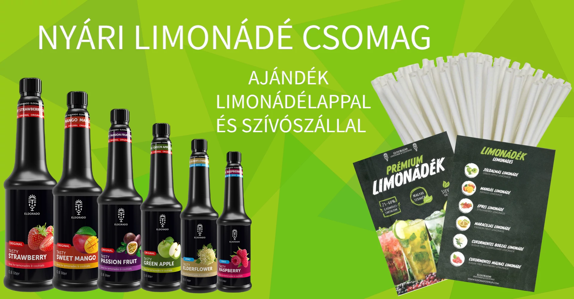 Nyári limonádé csomag ajándék limonádélappal és szívószállal - zöldalmás designnal